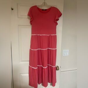 Women’s Coral Tiered Maxi Dress with Flutter Sleeves